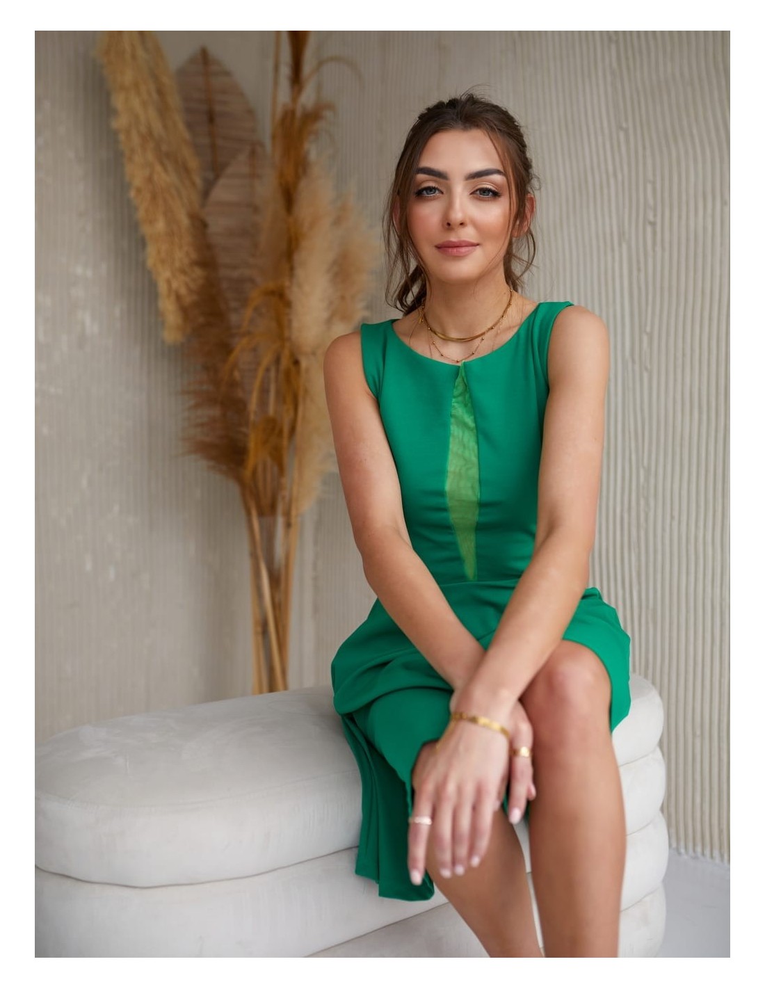 Flared dress with chiffon, green 1781 - Online store - Boutique